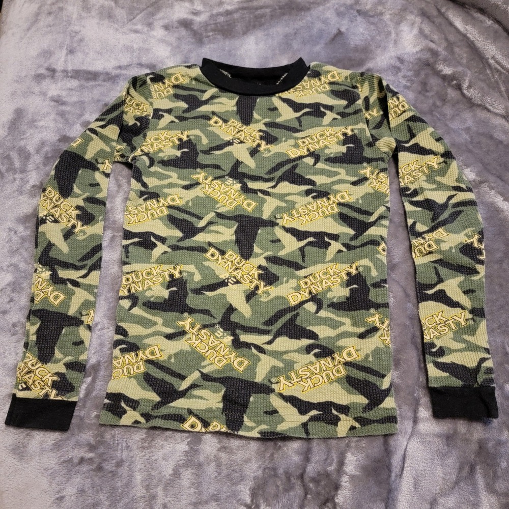 Duck Dynasty Thermal Shirt Boys 10 Green Camo Excellent Waffle Knit Long Sleeve